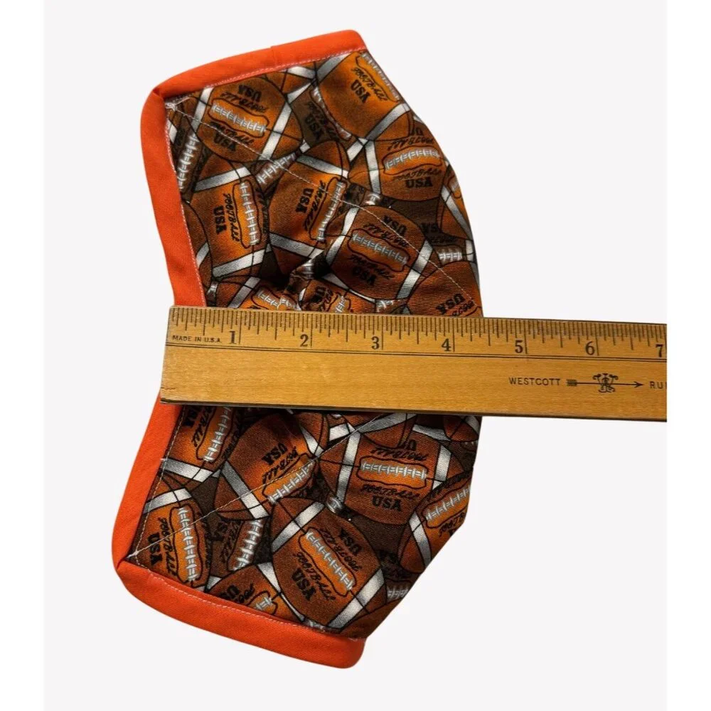 Handmade‎ FOOTBALL USA ORANGE Microwave Safe Bowl Cozy Reversible Quilted Cozie